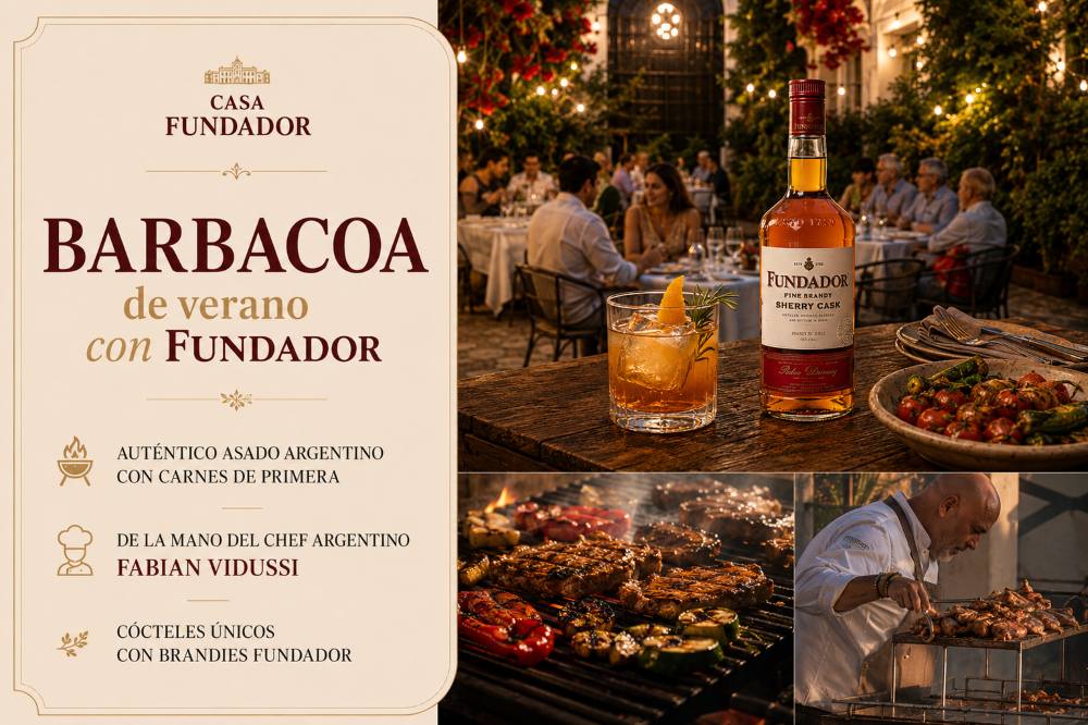 Barbacoa de verano en Casa Fundador Jerez con asado argentino y brandies Fundador