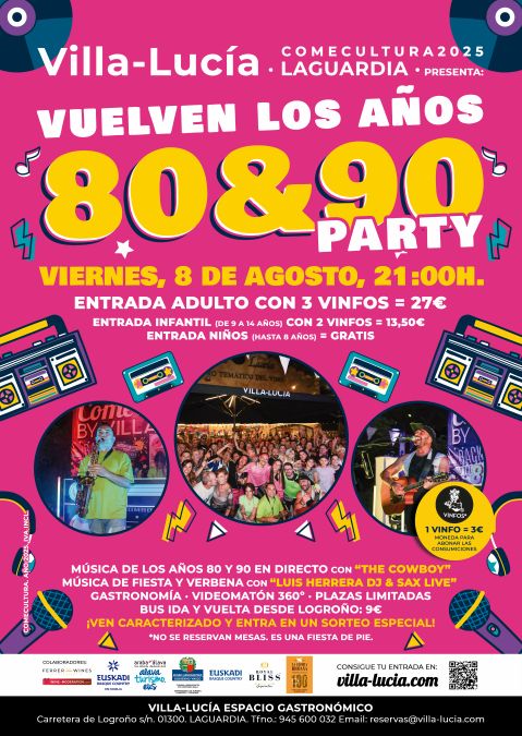 Cartel Fiesta Años 80 y 90 Villa-Lucía