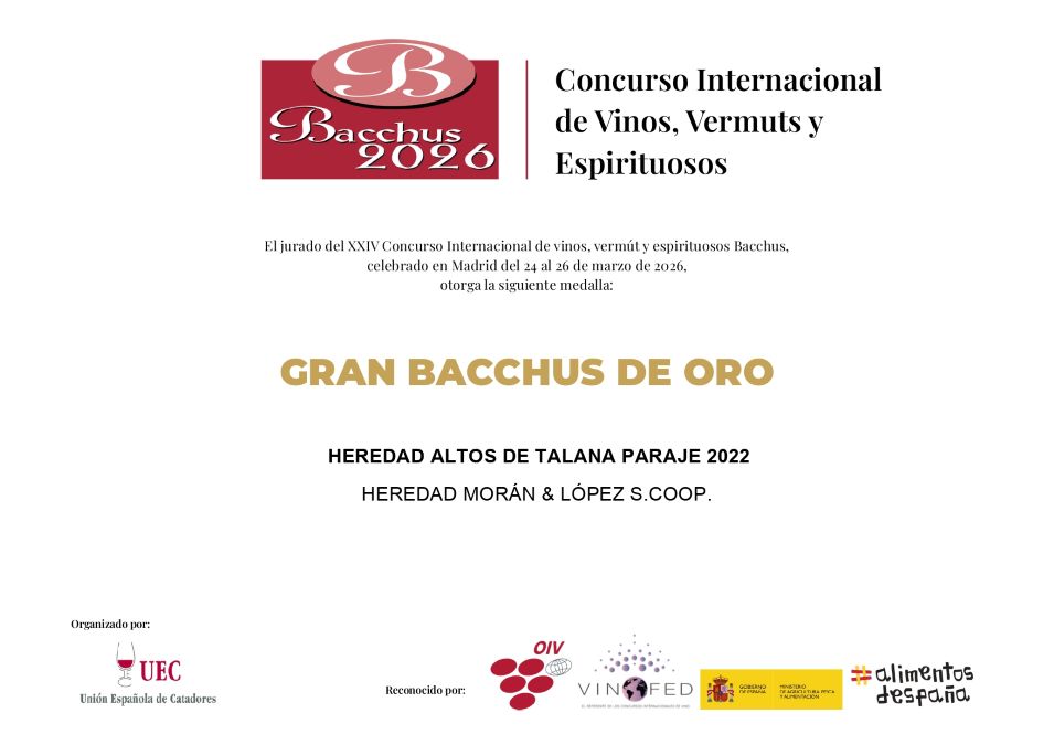 Diploma Heredad Altos de Talana Bacchus VINOFED